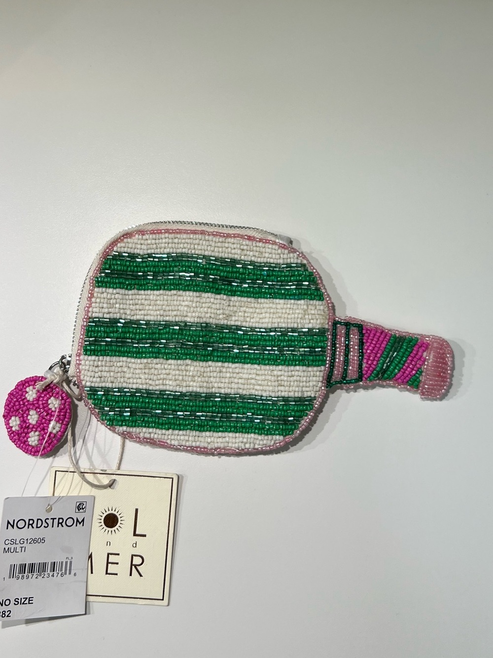 NWT Sol and Mer Hand-Beaded Pickleball Paddle Coin Purse